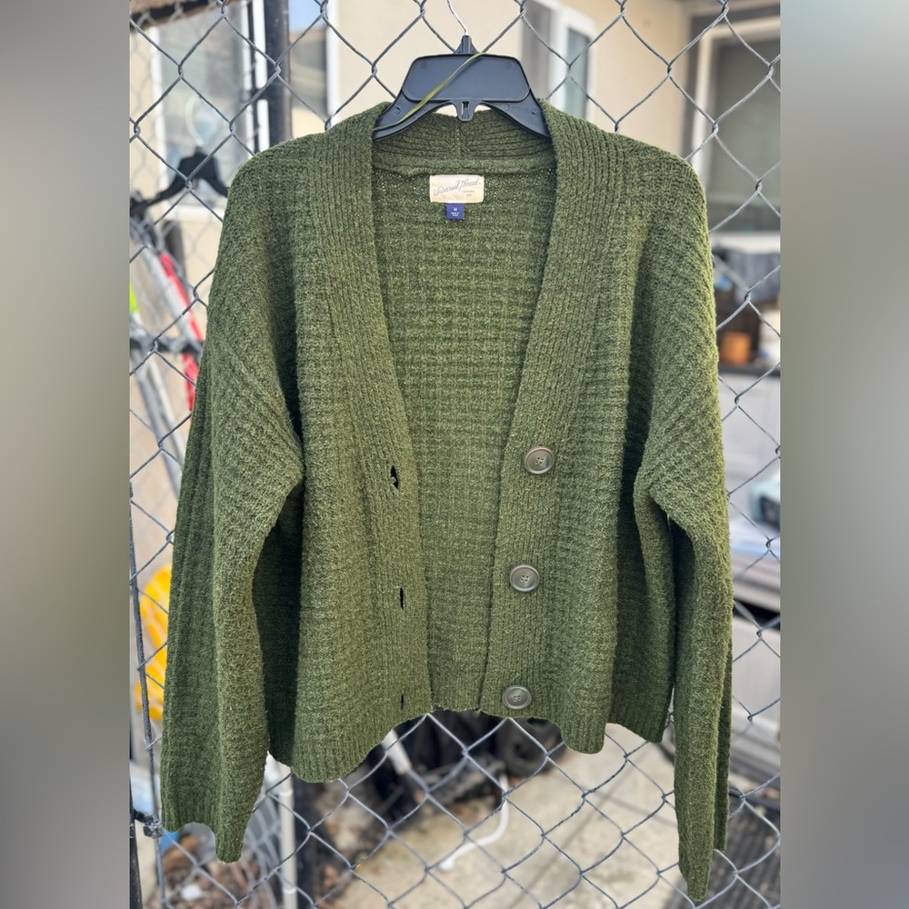 Universal Thread Olive Green V-Neck Button Cardigan - Picture 2 of 5